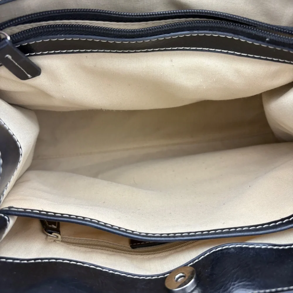 Nine & Co Satchel with Brown/Tan Checkered Pattern and Brown Leather Trim/Handle - Picture 11 of 16